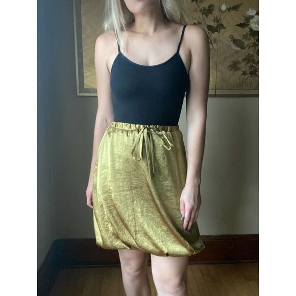 Satin Cupcake Bubble Hem Metallic Bottom Chartreuse Skirt Vera Wang Small - Picture 1 of 7